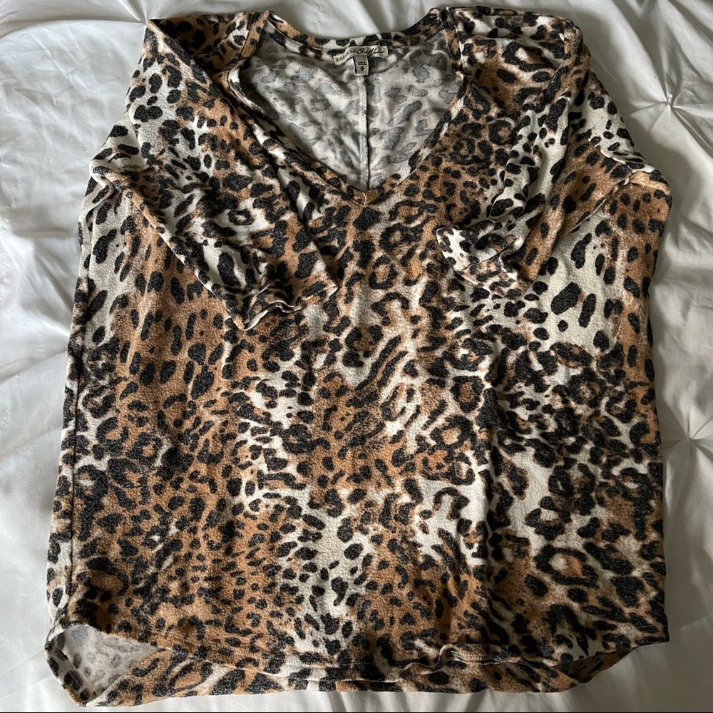 Express Cheetah Print Fleece Quarter Sleeve Top